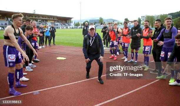 Head coach Peter Stoeger of FK Austria Wien celebrates during the tipico Bundesliga match between Wolfsberger AC and FK Austria Wien at...