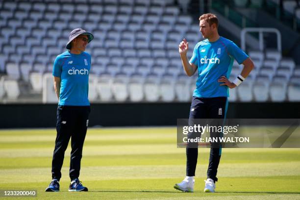 England's Stuart Broad attends a training session at Lord's Cricket Ground in London on May 31, 2021 ahead of the first Test match between England...