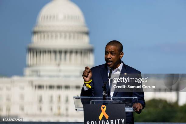 Lt. Gov. Justin Fairfax of Virginia speaks during a rally on the National Mall on May 31, 2021 in Washington, DC. Members and allies of the Asian...