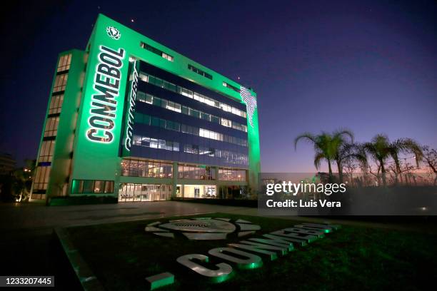General view of the headquarters of CONMEBOL on May 31, 2021 in Asuncion, Paraguay. The South American football organization announced that Brazil...