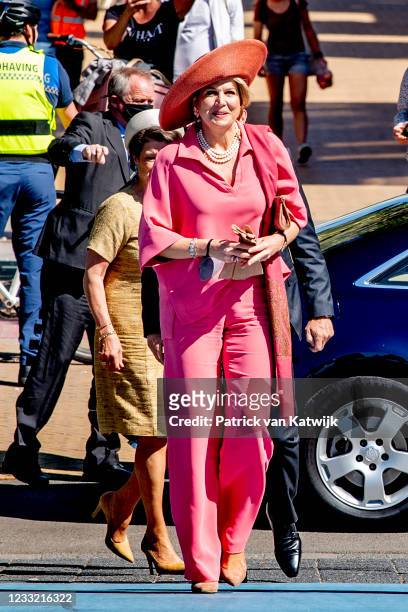 Queen Maxima of The Netherlands opens the first child biennale art event in the Groninger Museum on June 1, 2021 in Groningen, Netherlands. This is...