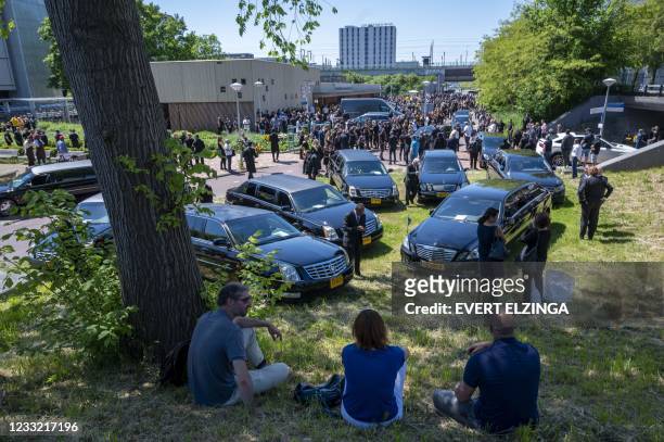 People attend the funeral of former president of motorcycle Satudarah, Etous Belserang, in Amsterdam on June 1, 2021. - Netherlands OUT / Netherlands...