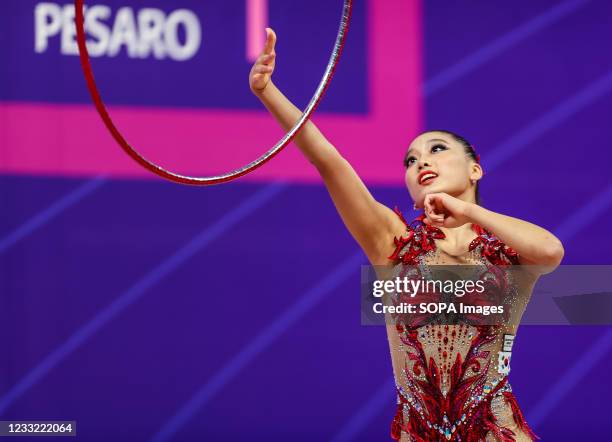 Kim Chaewoon performs during the Rhythmic Gymnastics FIG World Cup 2021 Pesaro at Vitrifrigo Arena, Pesaro.