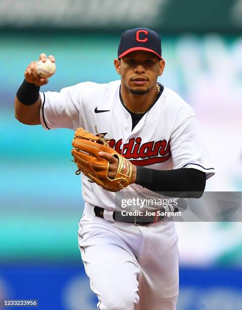 Cesar Hernandez of the Cleveland Indians fields a ball during the game between the Kansas City Royals and the Cleveland Indians at Progressive Field...