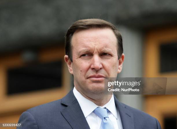 Senator Chris Murphy, a Democrat from Connecticut, attends a joint press-briefing with US Senator Jeanne Shaheen, a Democrat of New Hampshire, and US...