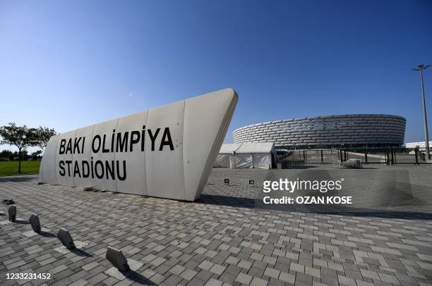 Picture taken on June 2, 2021 shows a general view of the Olympic Stadium in Baku. - The 68,000-seater stadium will host three UEFA EURO 2020 group...