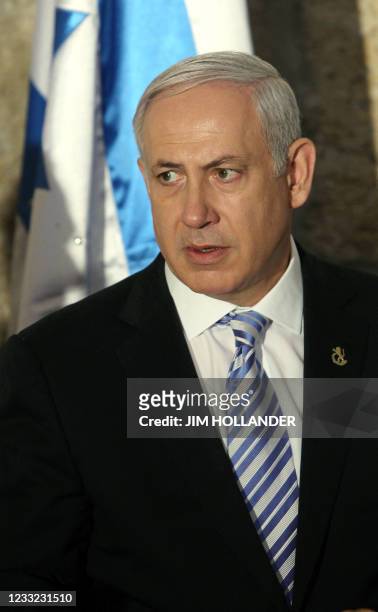 Israeli Prime Minister Benjamin Netanyahu attends the weekly cabinet meeting, his first since returning from the United States, at the David Citadel...