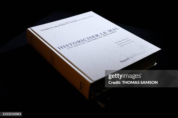 Picture taken on June 2, 2021 in Paris, shows the new French edition of Adolf Hitler's "Mein Kampf", "Historicising Evil, A Critical Edition of Mein...