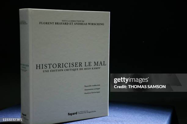 Picture taken on June 2, 2021 in Paris, shows the new French edition of Adolf Hitler's "Mein Kampf", "Historicising Evil, A Critical Edition of Mein...