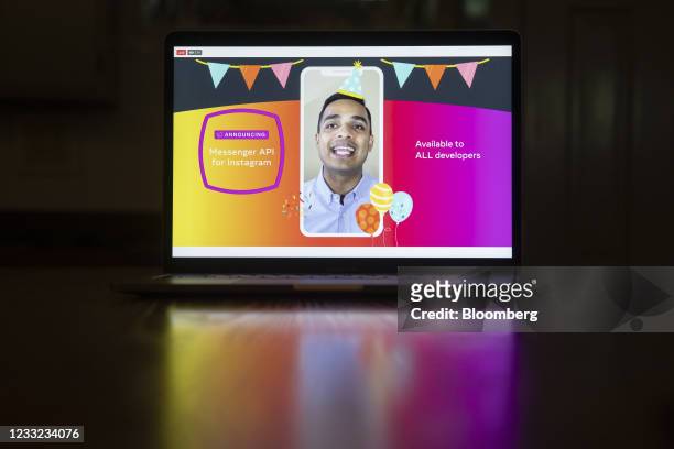 Ankur Prasad, director of business messaging product marketing for Facebook, Inc., speaks during the virtual F8 Developers Conference on a laptop...
