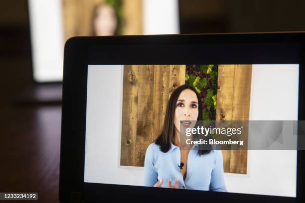 Danielle Lepe, director of business suite product marketing for Facebook, Inc., speaks during the virtual F8 Developers Conference on a laptop...