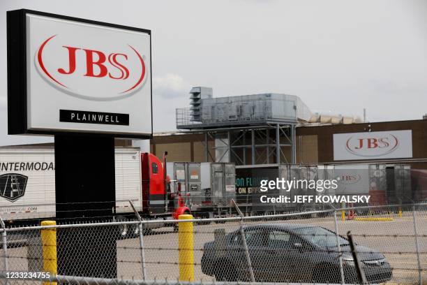 The JBS meat placing plant is viewed in Plainwell, Michigan on June 2, 2021. - An American subsidiary of Brazilian meat processor JBS told the US...