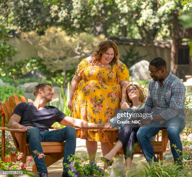 The Adirondacks", Episode 516 -- Pictured: Justin Hartley as Kevin, Chrissy Metz as Kate, Mandy Moore as Rebecca, Sterling K. Brown as Randall --
