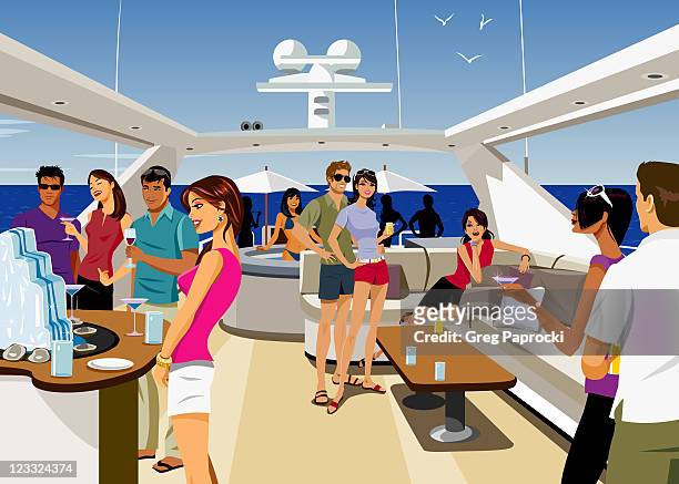 people drinking cocktails on boat - daisy dukes stock illustrations