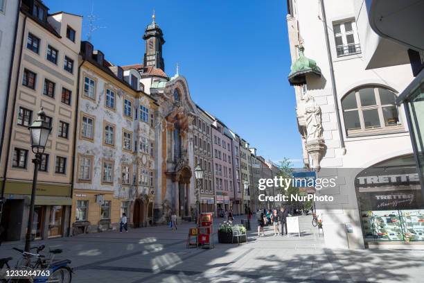 People go walking in the Munich pedestrian zone. The seven day incidence in Munich, Germany is regularly under 30 on June 2nd, 2021. As the score...