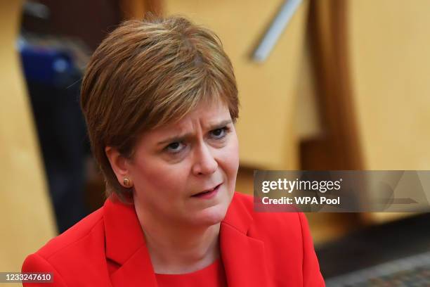 Scottish First Minister Nicola Sturgeon attends First Ministers Questions at the Scottish Parliament on June 3, 2021 in Edinburgh, Scotland.