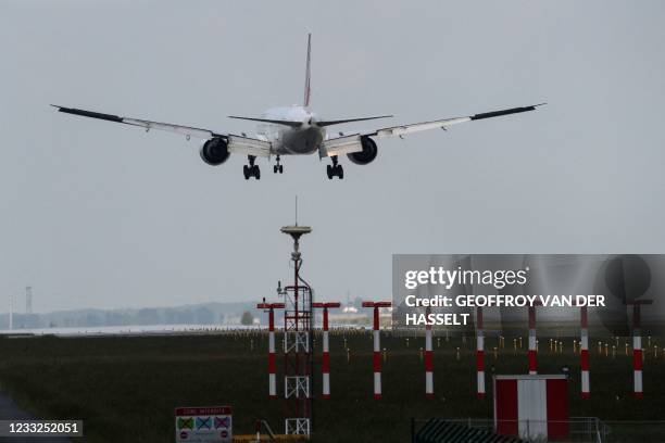 Boeing 777-300ER aircraft of Air France-KLM company arrives to land on the tarmac of Roissy-Charles de Gaulle airport on June 3, 2021.