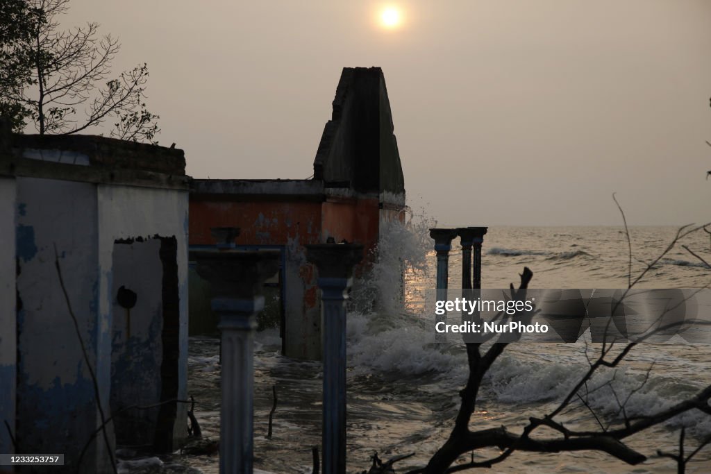 Java Coast Buildings waves hit an abandoned house in the village of northern coastal of ...