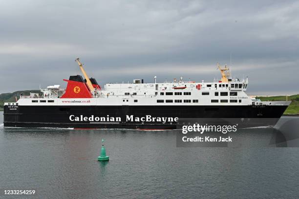 The Caledonian MacBrayne vessel MV Isle of Lewis leaves Oban, as the company's services return to normal, on June 3, 2021 in Oban, Scotland. There...