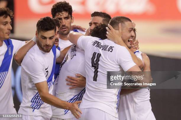 Giorgos Tzavellas of Greece celebrate his goal 1-1, Tasos Bakasetas of Greece, Andreas Bouchalakis of Greece, Kyriakos Papadopoulos of Greece during...
