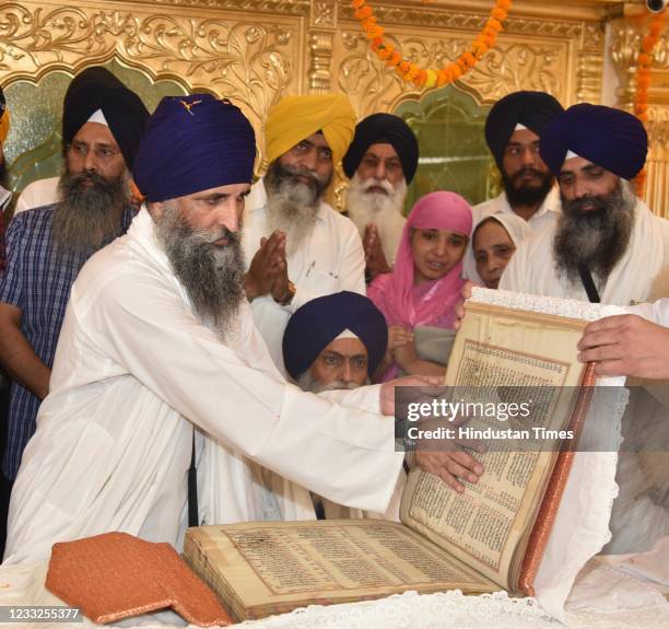 Guru Granth Sahib that was hit by a bullet during Operation Bluestar in 1984 was brought out on display for devotees at Shaheedi Asthan Baba Gurbaksh...