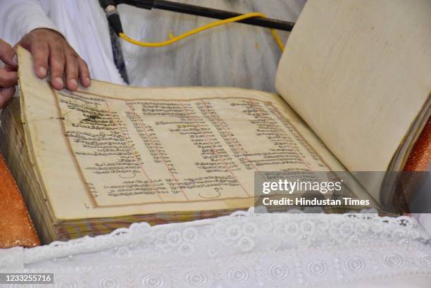 Guru Granth Sahib that was hit by a bullet during Operation Bluestar in 1984 was brought out on display for devotees at Shaheedi Asthan Baba Gurbaksh...