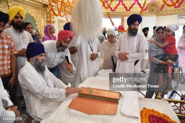 Guru Granth Sahib that was hit by a bullet during Operation Bluestar in 1984 was brought out on display for devotees at Shaheedi Asthan Baba Gurbaksh...