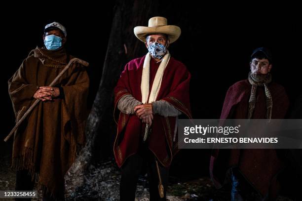 Members of the self defence organisation "Rondas Campesinas" carry out their patrol at the Chota district in Cajamarca, north east of Peru, on June...