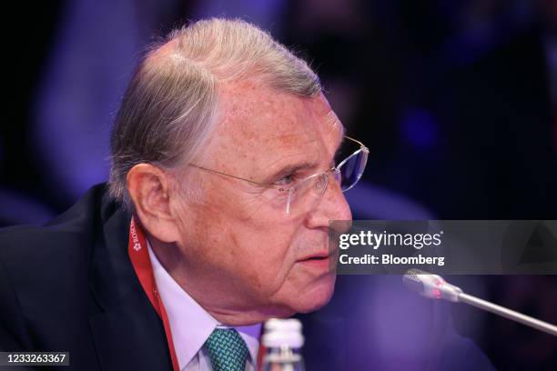 Klaus Mangold, chairman of Knorr-Bremse AG, speaks during a panel session on day three of the St. Petersburg International Economic Forum in St....