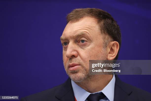 Oleg Deripaska, Russian billionaire, listens during a panel session on day three of the St. Petersburg International Economic Forum in St....