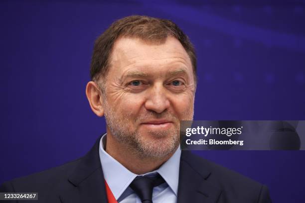 Oleg Deripaska, Russian billionaire, reacts during a panel session on day three of the St. Petersburg International Economic Forum in St. Petersburg,...