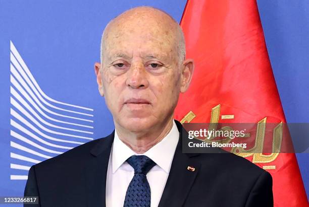 Kais Saied, Tunisia's president, ahead of a meeting with Ursula von der Leyen, president of the European Commission, not pictured, in Brussels,...