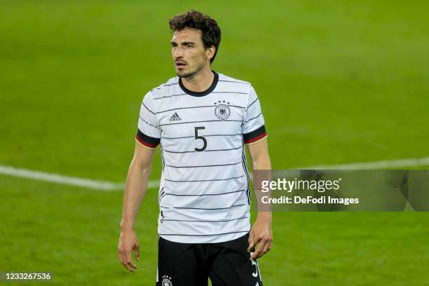 Mats Hummels of Germany looks on during the international friendly match between Germany and Denmark at Tivoli Stadion Tirol on June 2, 2021 in...