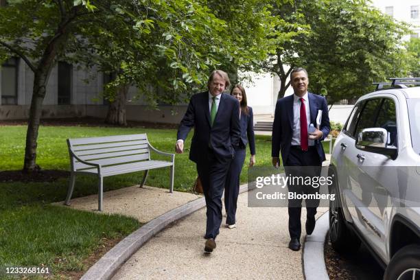Donald McGahn, former White House counsel, left, arrives to the Rayburn House Office building in Washington, D.C., U.S., on Friday, June 4, 2021....