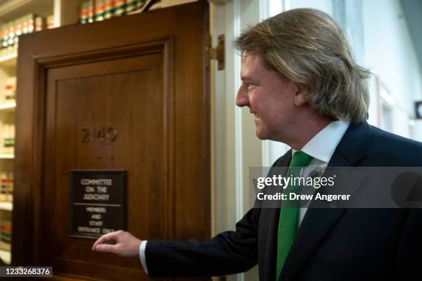 Former White House counsel Don McGahn arrives for a closed door meeting with the House Judiciary Committee on Capitol Hill June 4, 2021 in...