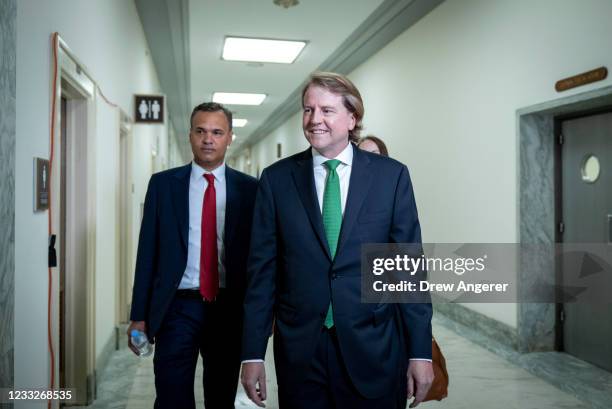 Former White House counsel Don McGahn arrives for a closed door meeting with the House Judiciary Committee on Capitol Hill June 4, 2021 in...