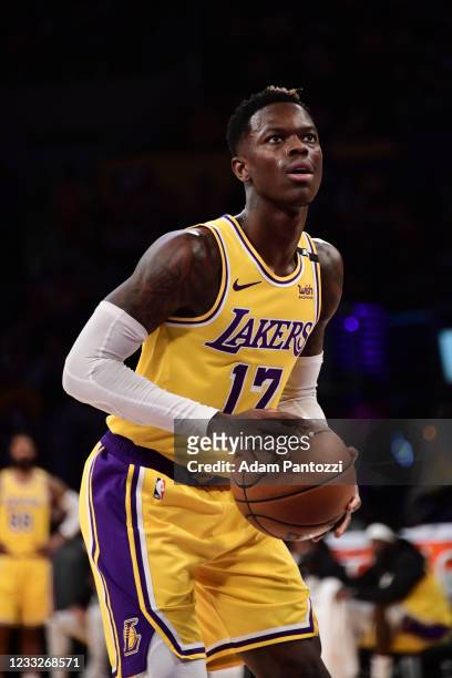 Dennis Schroder of the Los Angeles Lakers shoots the ball against the Phoenix Suns during Round 1, Game 6 of the 2021 NBA Playoffs on June 3, 2021 at...