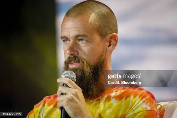 Jack Dorsey, co-founder and chief executive officer of Twitter Inc. And Square Inc., speaks during the Bitcoin 2021 conference in Miami, Florida,...