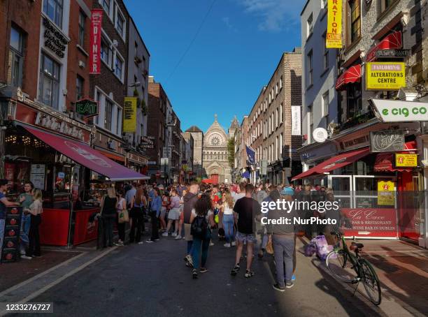 Crowded outdoor gathering on Anne Street South in Dublin city center, on Friday afternoon. On Saturday, 4 June 2021, in Dublin, Ireland.