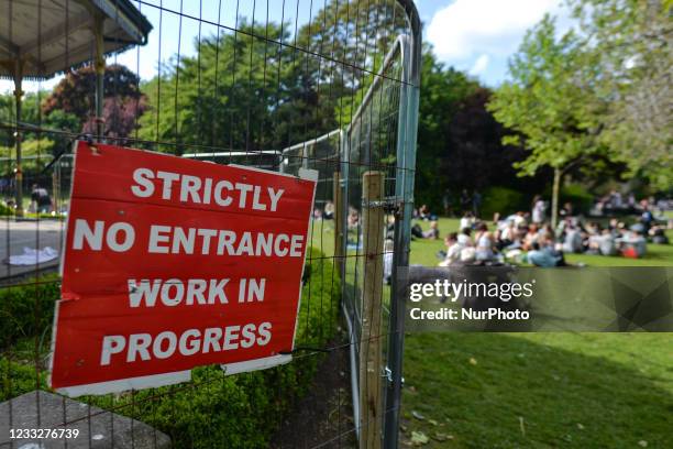 Security barriers to protect the Stephens Green bandstand, closed to protect the historic structure. On Friday, 4 June 2021, in Dublin, Ireland.