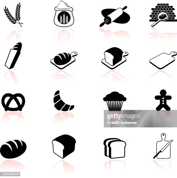 ilustrações, clipart, desenhos animados e ícones de padaria preto e branco royalty free vector conjunto de ícones - bag flour icon