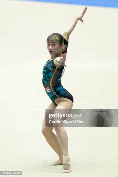 Yuna Hiraiwa competes in the Women's Floor Exercise qualifying round on day one of the 75th All Japan Artistic Gymnastics Apparatus Championships at...