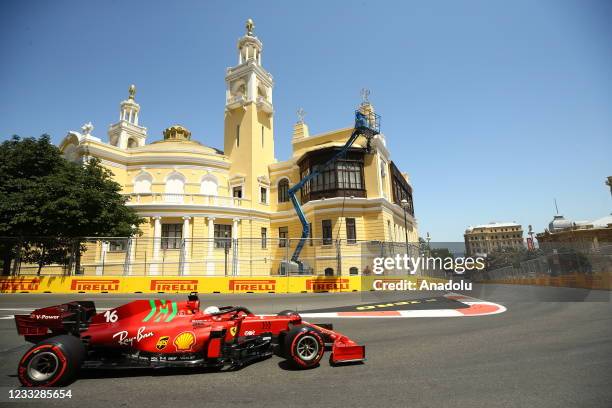 Ferrari team's Charles Leclerc competes in the qualification lap of 2021 Azerbaijan Grand Prix in Baku, Azerbaijan on June 05, 2021. Ferrari team's...