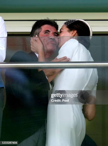 Simon Cowell and Lauren Silverman during day two of the Cazoo Derby Festival at Epsom Racecourse on June 5, 2021 in Epsom, England.