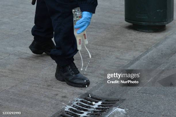 Members of Gardai Public Order Unit enforce COVID-19 restrictions on Grafton Street in Dublin city center. On Sunday, 5 June 2021, in Dublin, Ireland.