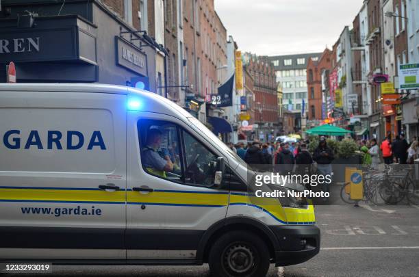 Members of Gardai Public Order Unit enforce COVID-19 restrictions on Anne Street South in Dublin city center. On Sunday, 5 June 2021, in Dublin,...