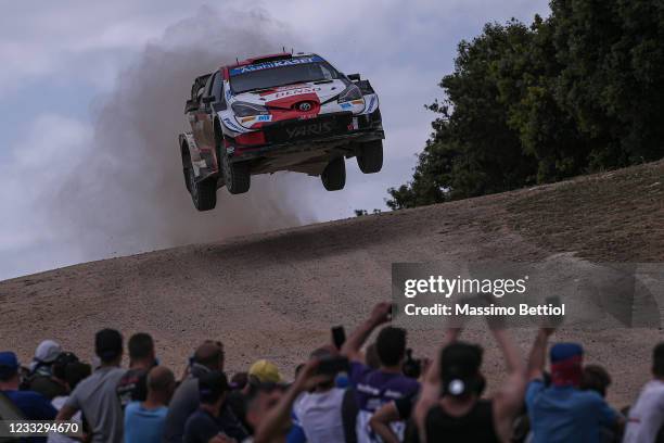 Sebastien Ogier and Julien Ingrassia of France compete with their Toyota Gazoo Racing WRT Toyota Yaris WRC during Day Two of the FIA World Rally...