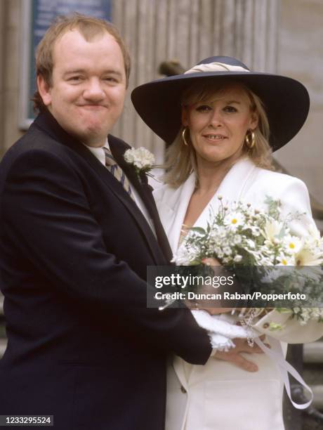 British comedian Mel Smith with his bride Pamela Gay-Rees on their wedding day outside Westminster Registry Office in London, England on 1st May,...