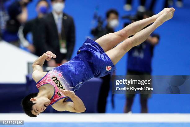 Kenzo Shirai competes in the Men's Floor Exercise final on day two of the 75th All Japan Artistic Gymnastics Apparatus Championships at the Takasaki...
