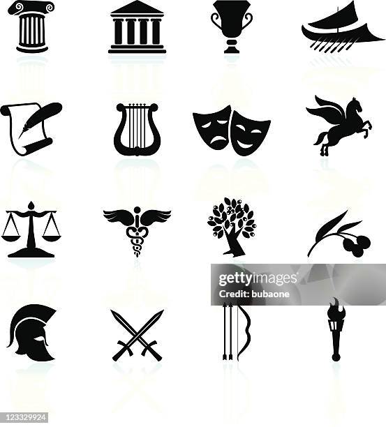 ancient greece black and white royalty free vector icon set - greek tragedy mask stock illustrations